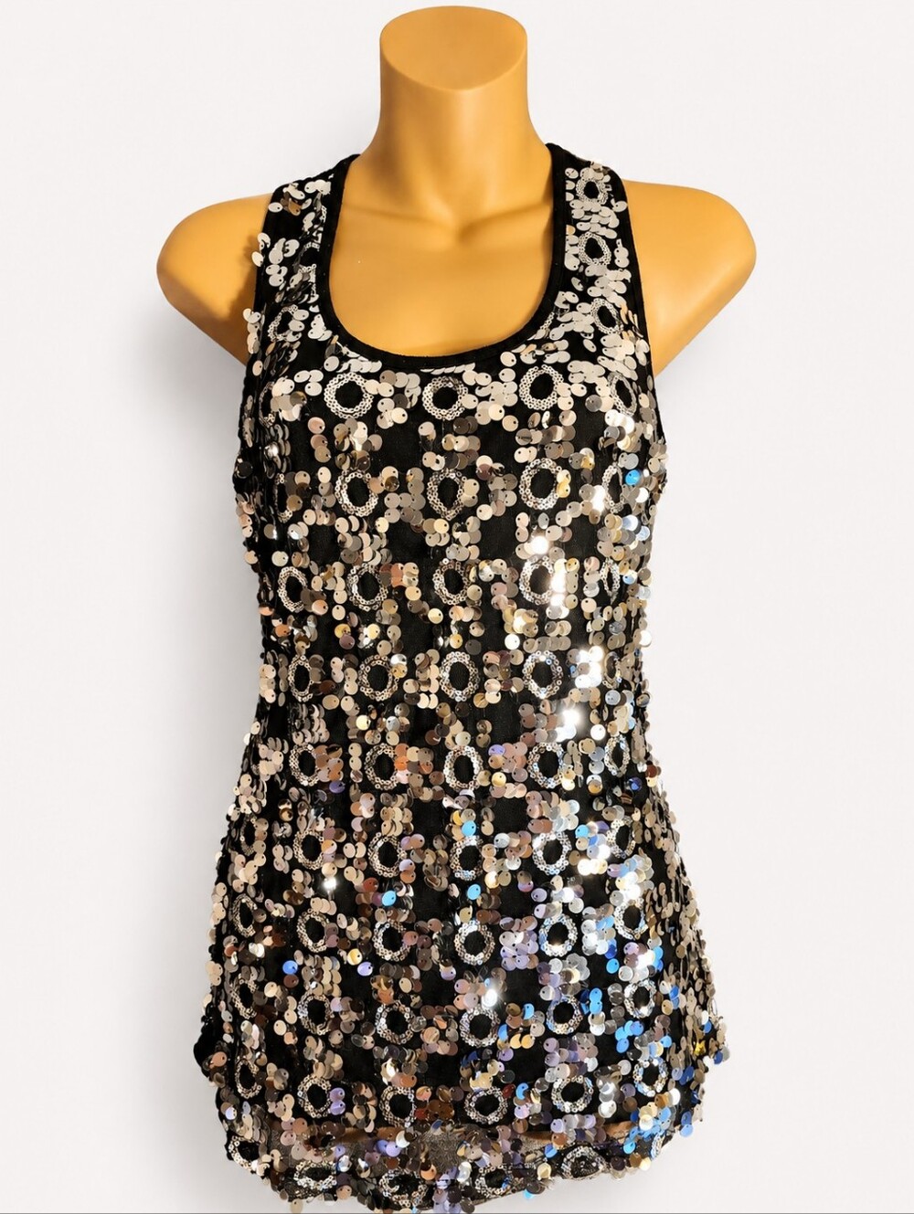 LA Teez Downtown Black & Silver Sequin Tank TopEye-catching black racerback tan